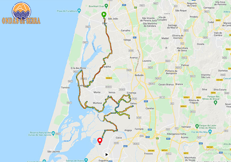 Mapa do trilho de bicicleta/BTT na Ria de Aveiro