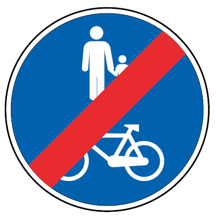 Sinal de trânsito de fim de pista obrigatória para peões e velocípedes Sinal de trânsito de fim de pista obrigatória para peões e velocípedes